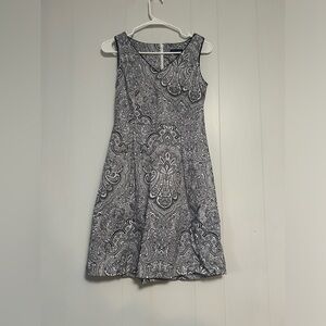 Women’s Sleeveless Paisley A-Line Dress - Navy Blue/White, size 0